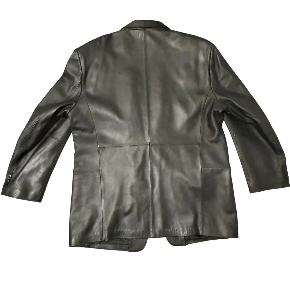 J Ferrar Mens Black‎ Genuine Leather Blazer Jacket 3 Button Lined